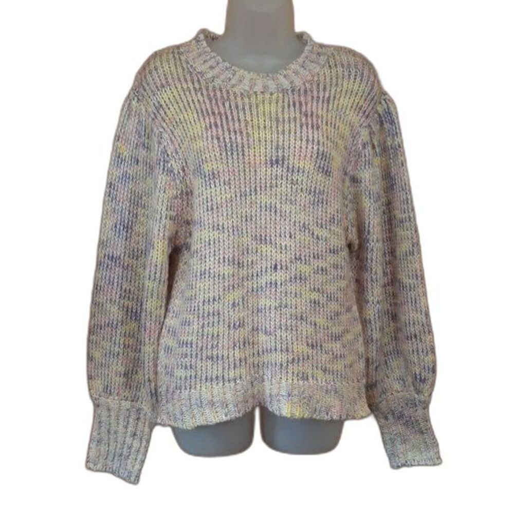 All in Favor Pastel Rainbow Chunky Knit Sweater Balloon Blouson Sleeve Sweater L
